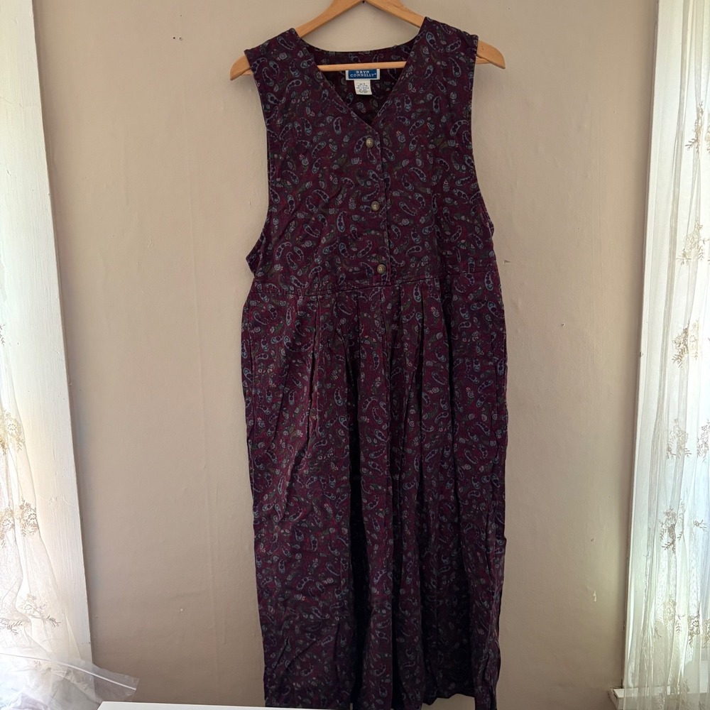 VTG Bryn Connelly Paisley Jumper Midi Dress Size 6 Purple Modest Cottage Prairie
